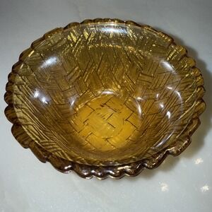 Indiana Glass Co. Vintage Iridescent Marigold 4.5" Bowl Basket Weave Design